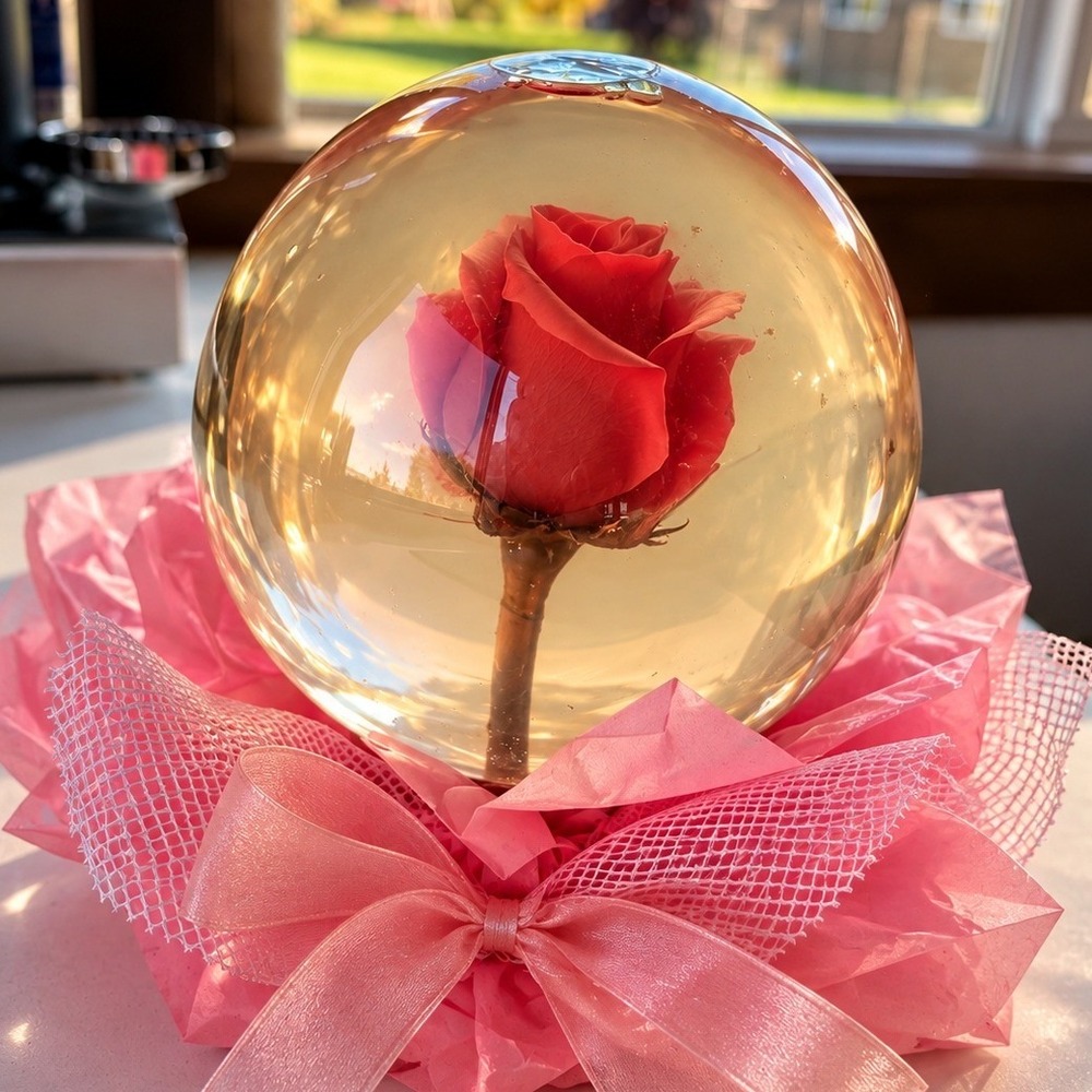 Vintage Preserved Pink Rose in Glass Globe Forever Rose Decoration